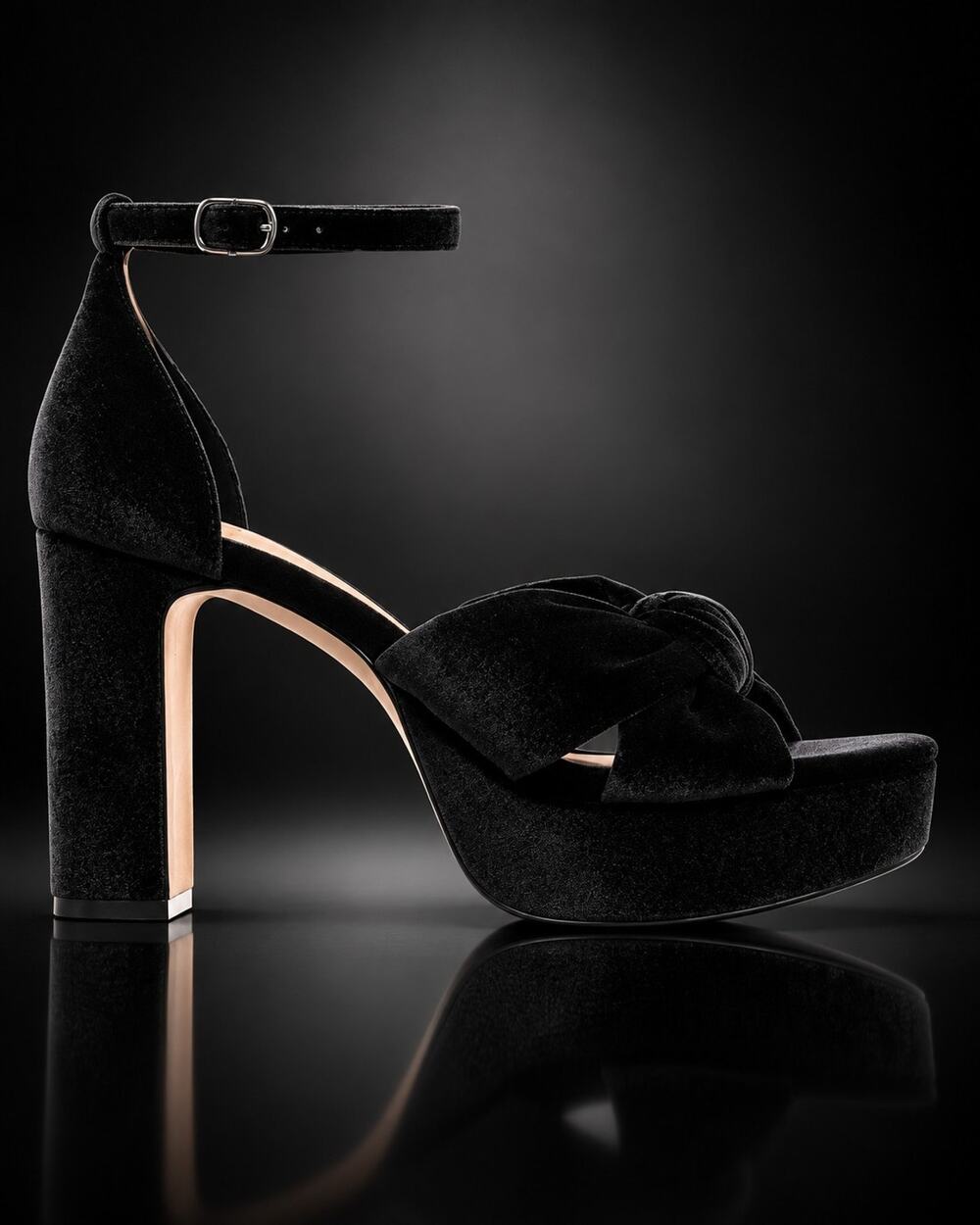 On 34th Sabinaa Black Velvet Platform Heels Women's 10M Ankle Strap NEW